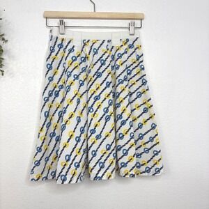Eley Kishimoto Pleated Midi Skirt Nautical Rope Chain Print Cotton Size 8